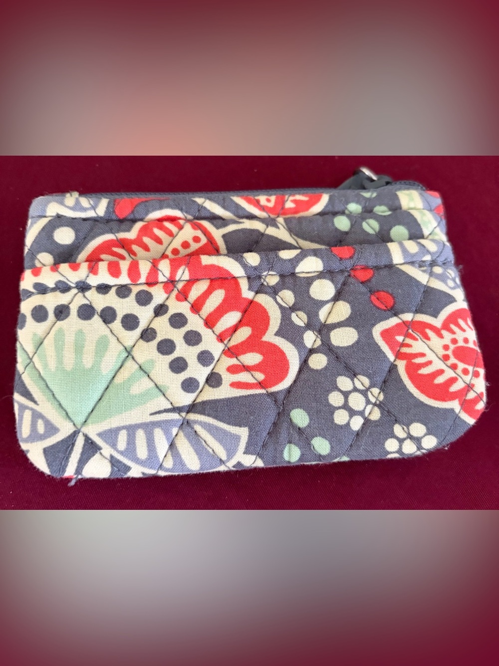 Vera Bradley Quilted Card Case in white, Coral & Mint